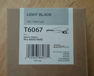 07-2011 NEW GENUINE EPSON T6067 LIGHT BLACK 220ml K3 INK STYLUS PRO 4800 4880 • $94.89