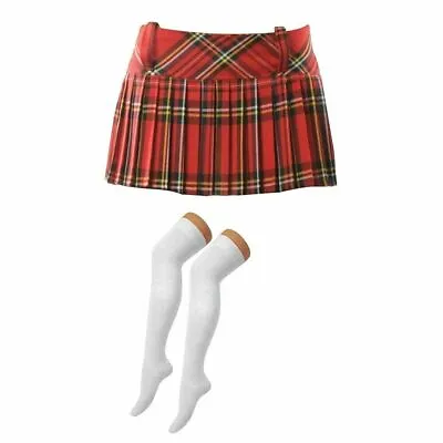 School Girl Red Tartan Skirt Otk Over Knee Socks Tie World Book Day Fancy Dress • £13.49