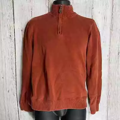 Eddie Bauer Sweater Men Size M Orangish Brown 1/4 Zip  Long Sleeve Mock Neck • $14.69