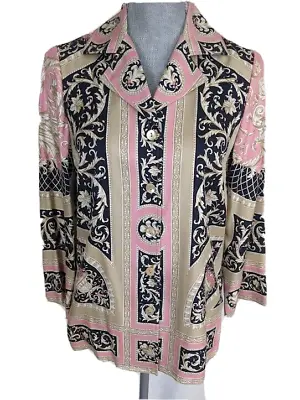 Ellen Tracy Pink Versace Barocco-Print Twill Silk Shirt 4 NWT $298 • $99