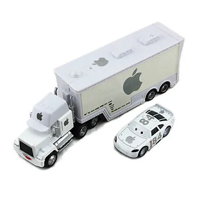 2PCS Disney Pixar Cars NO.84 White Apple Mack Hauler Truck & Car Metal Model Car • $17.99