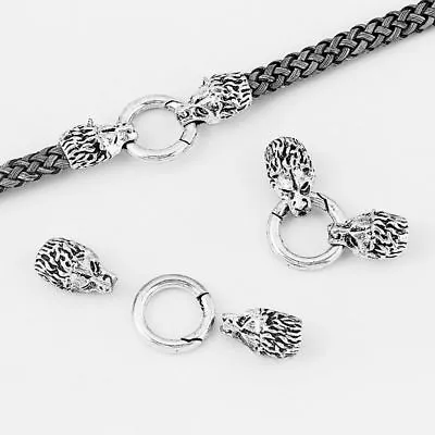 £5.15 • Buy 2 Sets Antique Silver Wolf Bracelet End Cap & Spring Clasp For 8mm Leather Cord