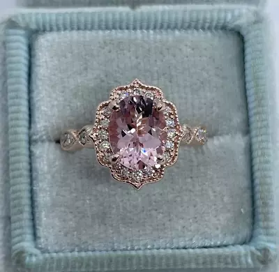 2.00Ct Oval Cut Lab-Created Morganite Halo Engagement Ring 14K Rose Gold Plated • $105.29