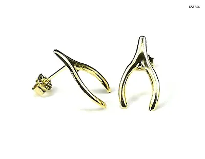 New 9ct Solid Gold Wish Bone Stud Earrings Kids Girls Stud BNIB (GS1364) • £21.99