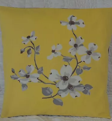 Vintage Wilendur Tablecloth Pillow Cover - Grey Dogwood On Yellow Brown Back • $14