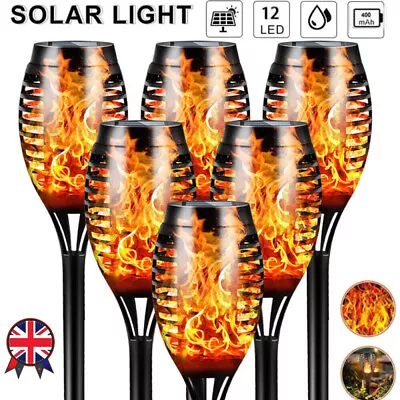Flame Effect Solar Outdoor Lights Stake Garden Path Flickering LED Torch Lamp • £10.98