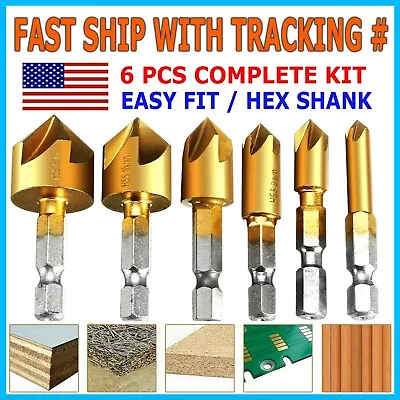 6Pcs Countersink Drill Bit Set 1/4'' Hex Shank HSS Woodworking Pilot Screw Holes • $9.95