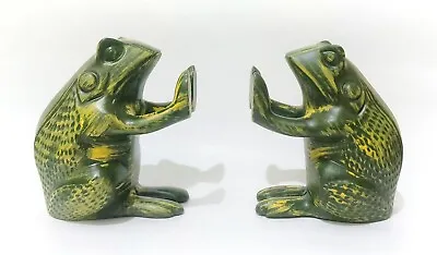 Frog Shaped Bookend Pair Textured Mid Century Art Deco Military Green • $74