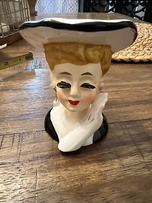 Vintage Mid Century Black & White Lady Head Vase. • $30