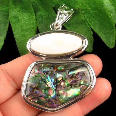 Q11707 Natural Rainbow Abalone Shell Tibetan Silver Freeform Pendant Bead • $14.10