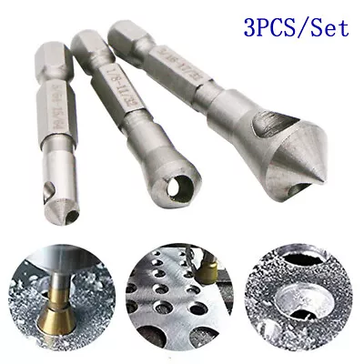 £6.29 • Buy 3Pcs/Set Countersink Drill Bit Deburring Metal Wood Plastic Hex Shank Tool UK