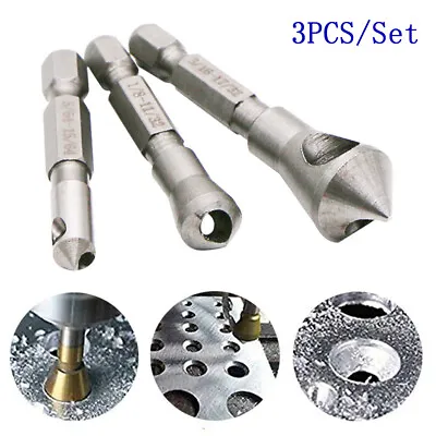 3Pcs/Set Countersink Drill Bit Deburring Metal Wood Plastic Hex Shank Tool UK • £4.49