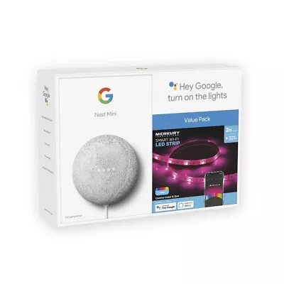  NEW  Google Nest Mini Chalk + Merkury Innovations Smart LED Lightstrip Bundle • $42.50