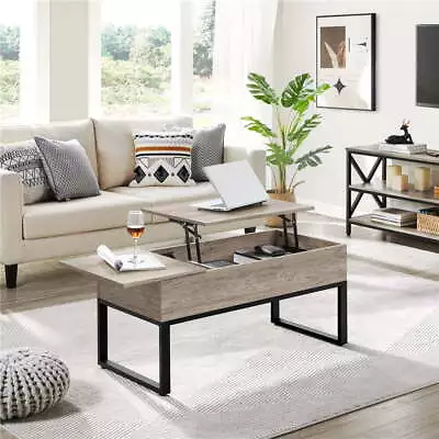 Split Lift Top Rectangular Wood Coffee Table Small Space Rustic Gray Living Room • $89.59