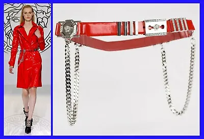 F/W 2013 Look # 38 VERSACE RED PATENT LEATHER BELT With CHAINS 75/30 • $995