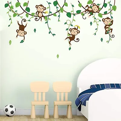 Monkey Climbing Tree Wall Decals Jungle Animals Wall Stickers Kids Room Baby Nur • $17.15