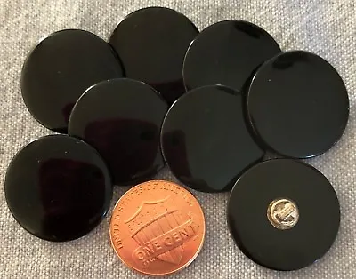 $6.99 • Buy 8 Retro Shiny Glossy Black Plastic Shank Buttons Almost 7/8  21.5mm 6975