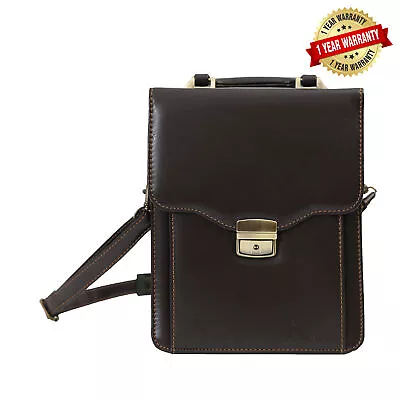 New DEERLUX Small Brown Leather Messenger Bag Business Briefcase Tablet Bag • $18.62