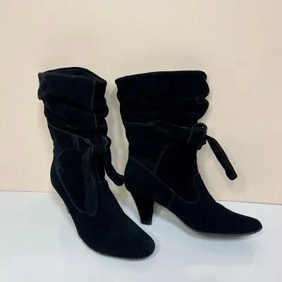 Black Suede With Tie Heels Cabriella Rocha Boots Sz 39 • $38