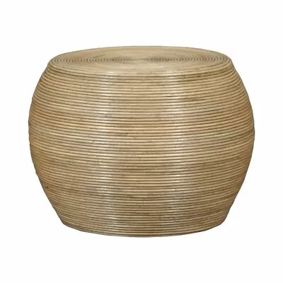 Coastal Handcrafted Rattan Cane Coffee Table In Natural Finish With Drum Base 25 • $611.36