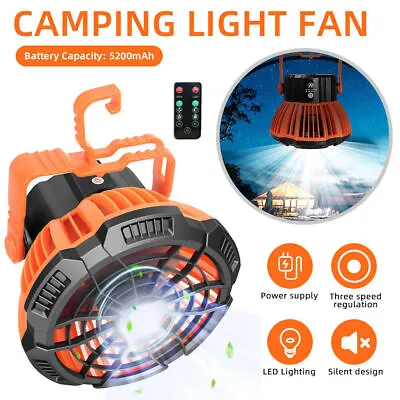 $31.98 • Buy Portable Camping Fan Rechargeable USB Tent Fan & LED Lantern Light Timer 3 Modes