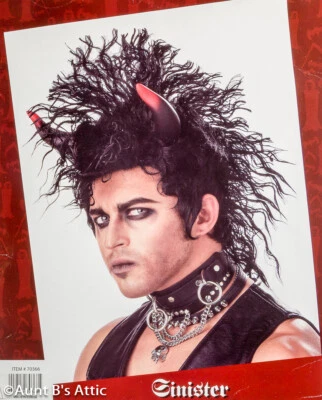 $24.98 • Buy Sinister Devil Punk Wig Bk Mohawk Style Wavy Synthetic Hair Costume Wig W/ Horns