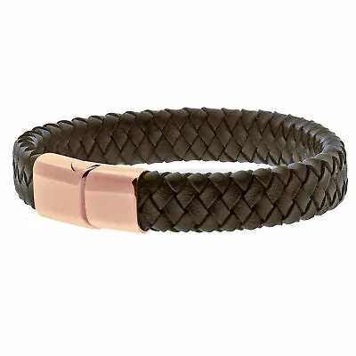 Mens Genuine Flat Leather Braided Wrap Bracelet Stainless Steel Clasp UK Seller • £8.50