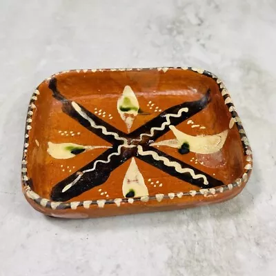 Vintage Mexican Pottery Terra Cotta  Miniature Tray Hand Painted 2.5x3” • $13.99