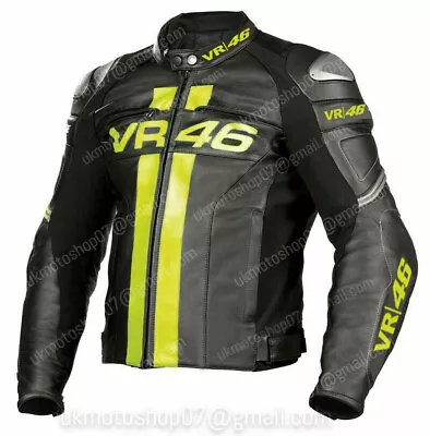 VR-46 Biker Motorcycle Leather Jacket MOTOGP Racing Motorbike Leather Jackets CE • $169.99