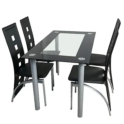 5Pcs Dining Set Kitchen Room Table Dining Table And 4 Leather Chair Black • $219.99