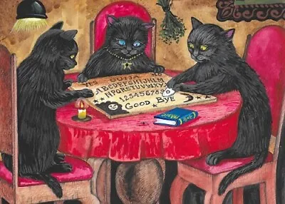 5x7 Print Of Painting Ryta Halloween Vintage Style Black Cat Ouija Board Art 🍁 • $8.99