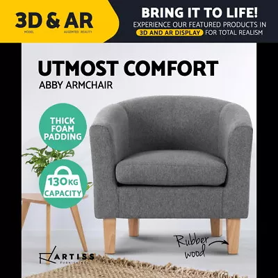 $131.52 • Buy Artiss Armchair Lounge Chair Tub Accent Armchairs Fabric Sofa Chairs Wooden Grey