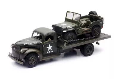 1941 CHEVY MILITARY FLATBED W/ JEEP WILLYS 1/32 Scale DIECAST CAR NEW RAY • $31.83