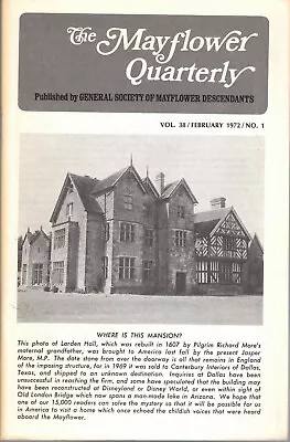 General Society Of Mayflower / Mayflower Quarterly Vol 38 No 1 February 1972 • $17