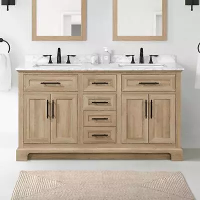 Home Decorators Collection Vanity 60  W X 19  D X 34  H Tan W/ White Marble Top • $1015.96