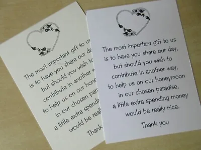 50 Wedding Poem Cards White/Ivory Floral Heart Money Gift Honeymoon • £4.25