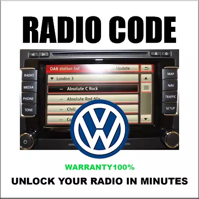 Vw Radio Anti-theft Unlocking Pin Code 26 Rcd 510 Rns310  Decoding Fast Service • $5.99