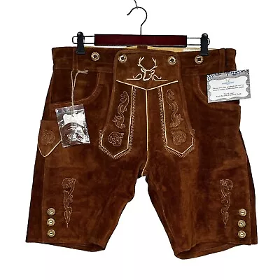 Lederhosen Shorts Men's Suede Leather Bavarian Trachten Oktoberfest Sz 34 • $70