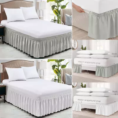 Ruffles Wrap Around Elastic Bed Skirt Frilled Bed Base Valance Sheet Double King • £4.99