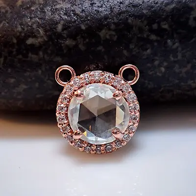 14k Solid Rose Gold 1.3 Ct Round Rose Cut Colorless Moissanite Halo Set Pendant • $336.60