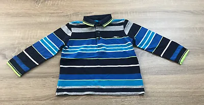 Boys Blue Zoo Blue/ Black/ White Striped Long Sleeved Polo Shirt Age 4-5 Years • £3