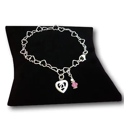 Sterling Silver Heart Chain Bracelet 21st Birthday Gift 21 Charm & Birthstone • £24.99