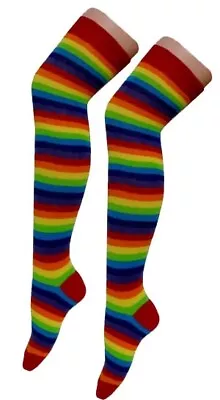 Women's Girls Striped OVER The KNEE Socks Ladies Thigh High Stretchy OTK Socks • £3.79