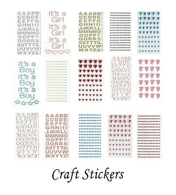 Craft Card Making Self Adhesive Embellishment Stickers Gem Alphabet Hearts Baby • £1.79