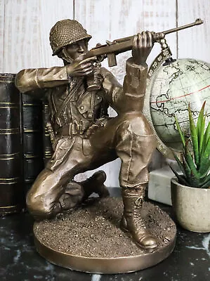 WW2 Soldier Taking Aim Statue 8.75 Tall Military Rifle Unit Infantry Figurine • $79.99