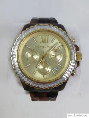 NEW Michael Kors Everest Faux Tortoise Brown Aceteate Chronograph Watch MK7239 • $139.49
