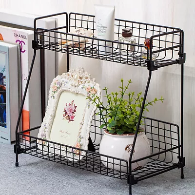 2 Tier Metal Mesh Storage Rack Utility Counter Table Top Organizer Spice Rack • £9.95