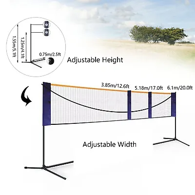 Portable 20ft Badminton Net Indoor Outdoor Volleyball Training Court Sports Tool • $48.45