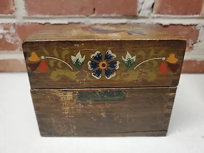 VTG Recipe File Box Dovetailed Wood With Vintage Recipes Clipped + Hand Written • $29.26