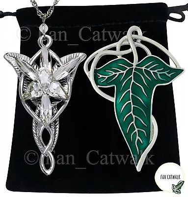 SILVER VEIN Elven Leaf Brooch Arwen Evenstar Necklace SET LOTR Lord Of The Rings • £21.95